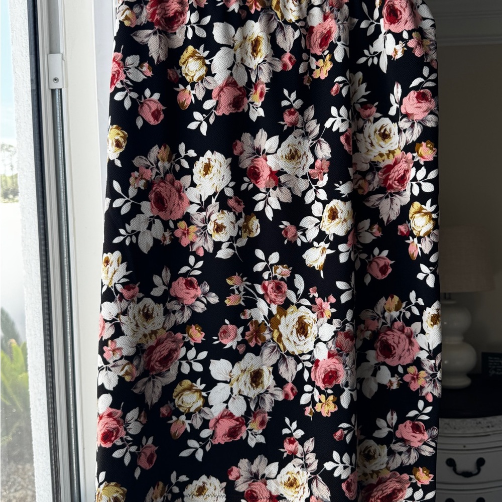 Black Floral Midi Skirt